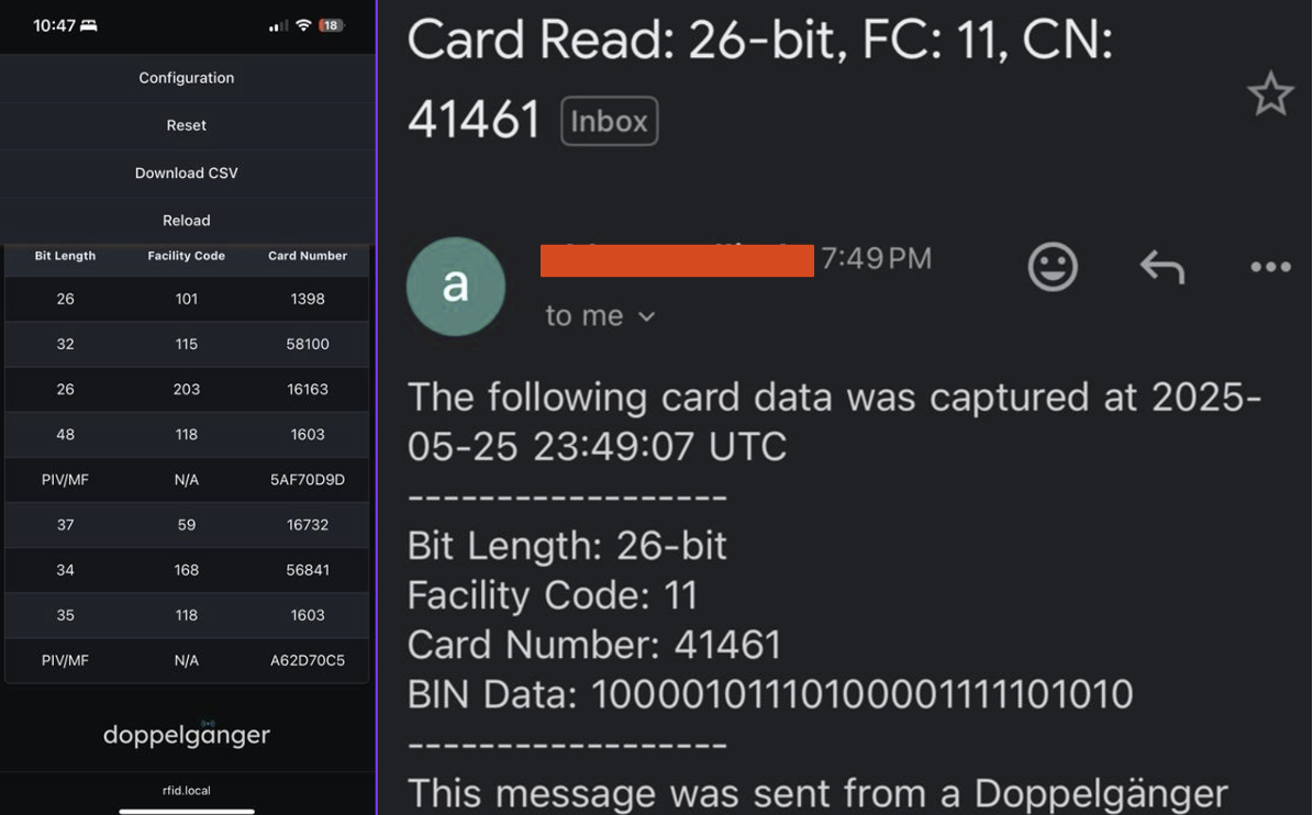 Captured badge data from Doppleganger