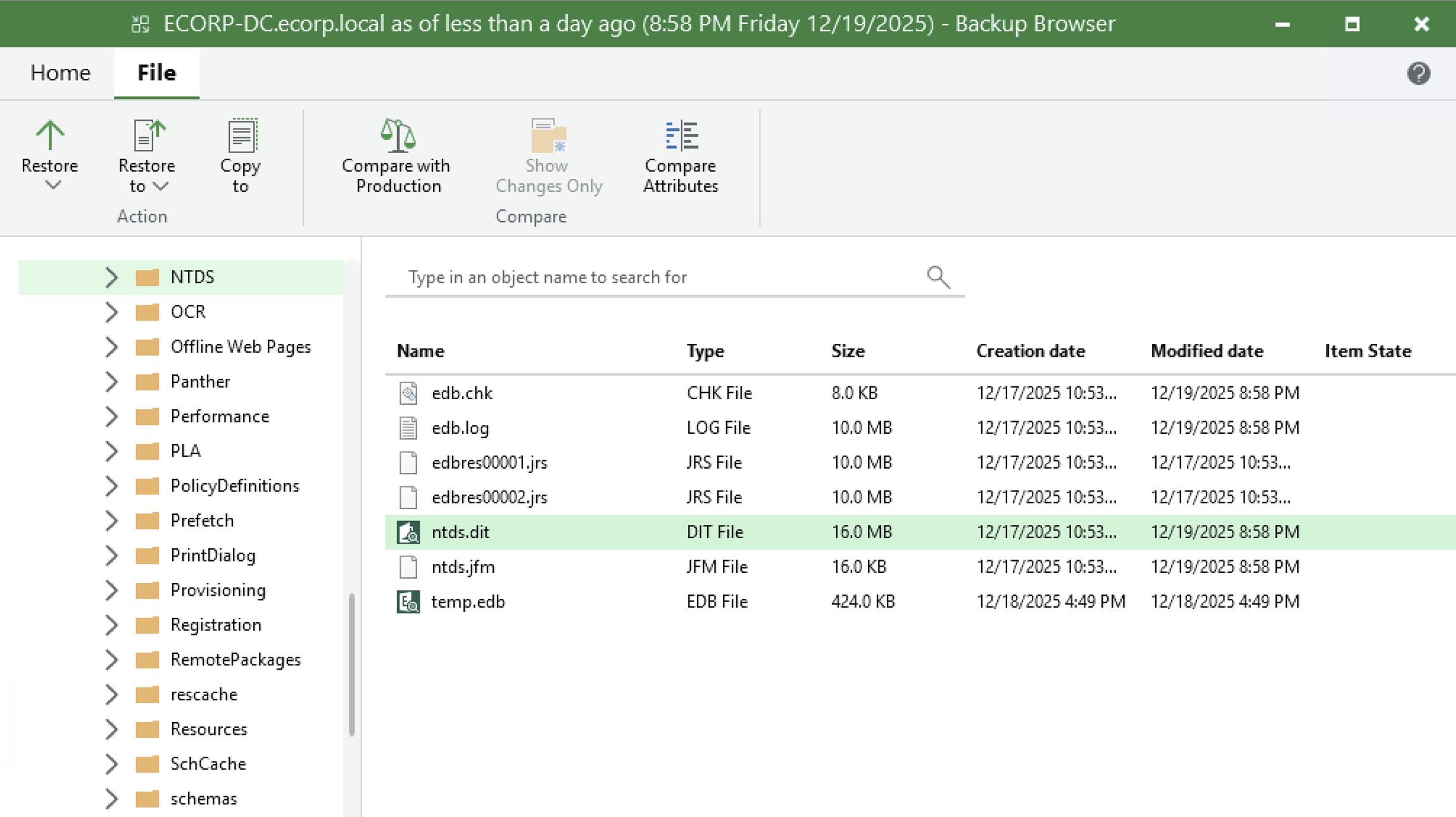 Extraction of ntds.dit from DC backup