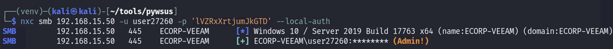 Full control of Veeam server with new local admin
