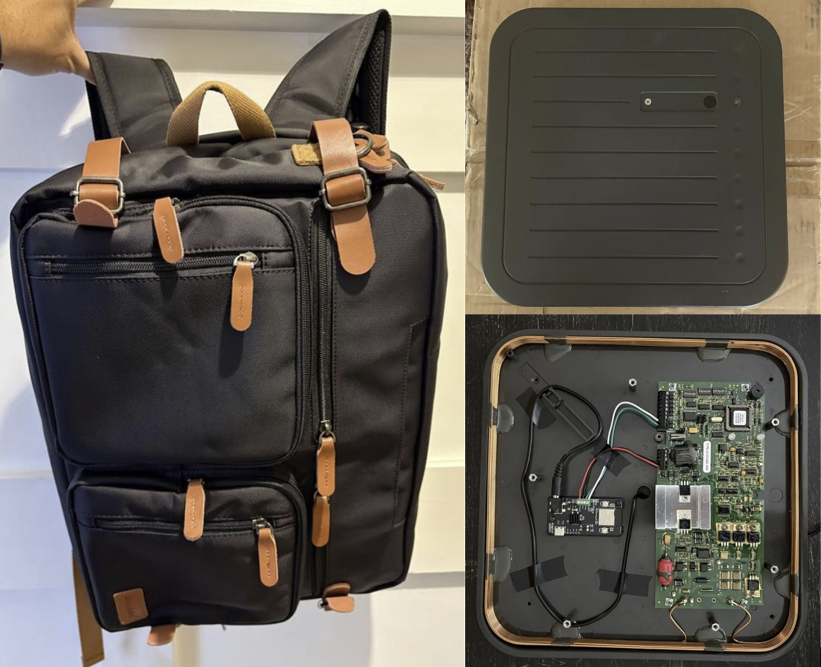 Long-range RFID reader concealed in backpack