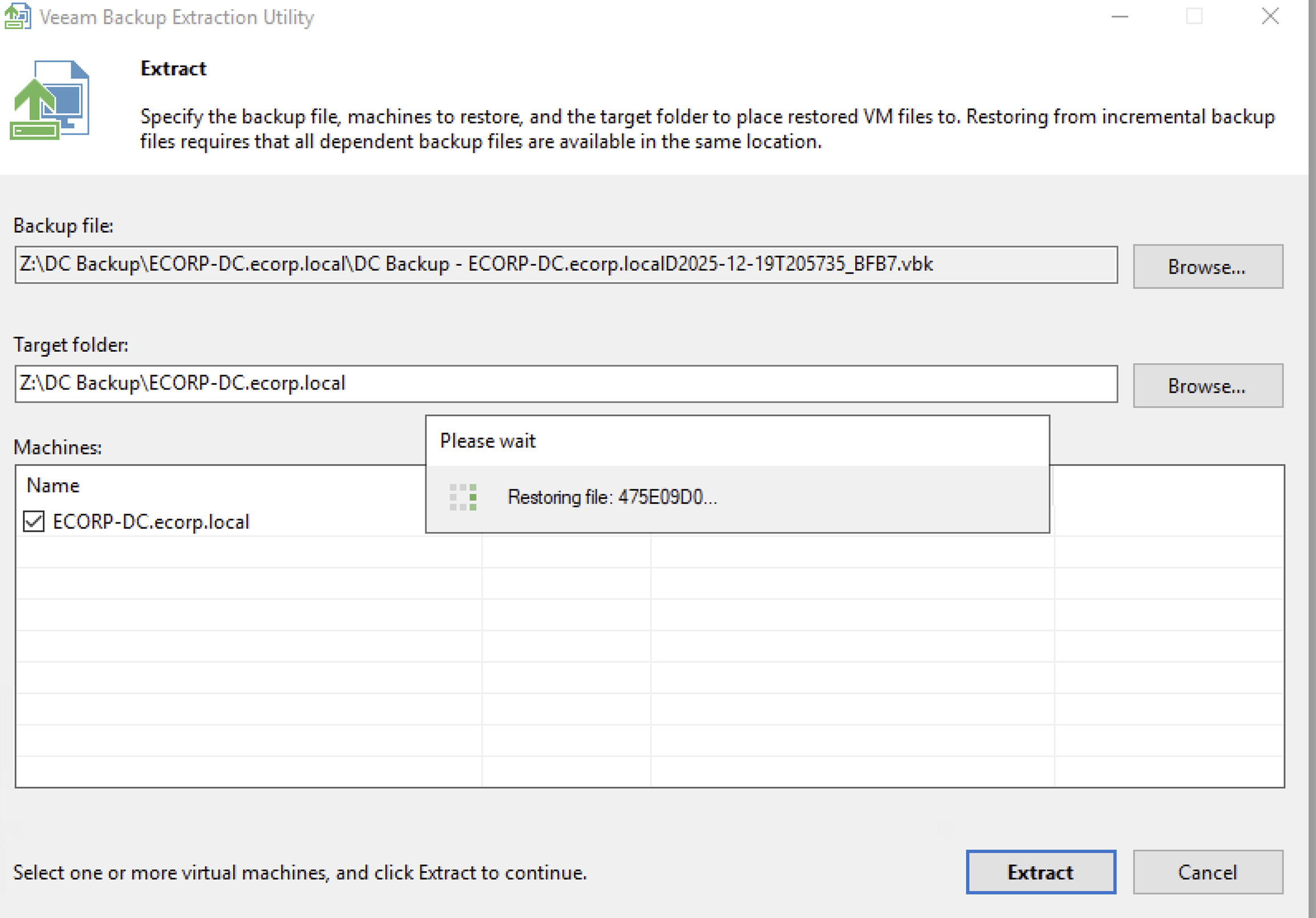 Restoring filesystem from unencrypted VEEAM backup